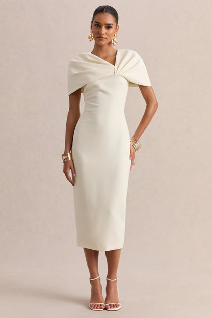 Novalie | Vestido Midi Blanco Con Escote En V Y Detalle Retorcido