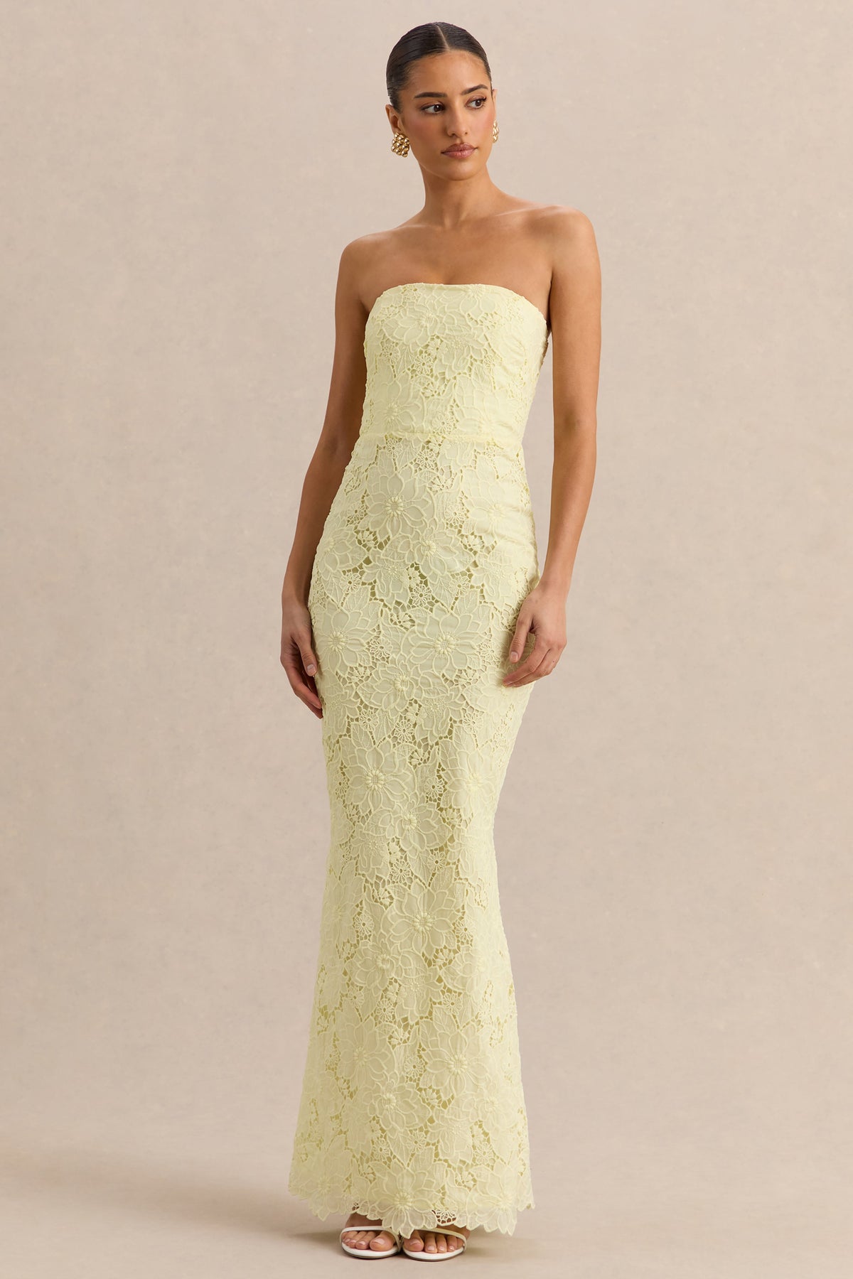Suzie | Vestido Largo Limón de Encaje Bandeau
