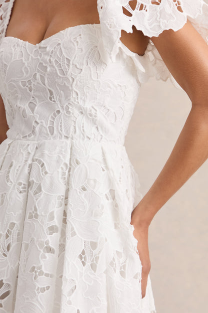 Vivi | Vestido Corto De Encaje Blanco Con Escote Corazón
