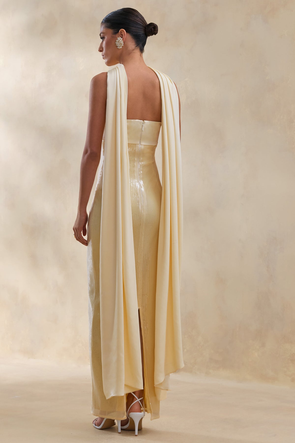 Stephanie | Vestido Largo Limón Bandeau con Pañuelo