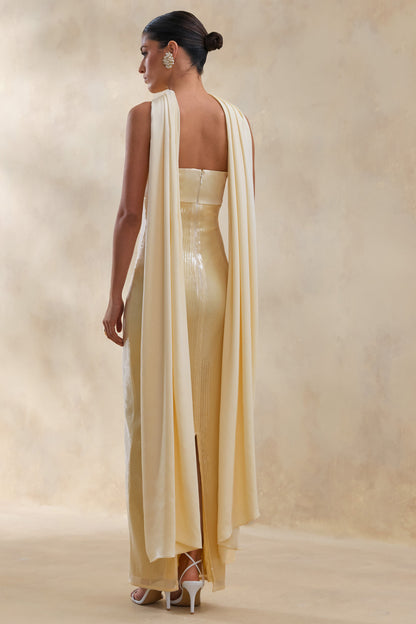 Stephanie | Vestido Largo Limón Bandeau con Pañuelo