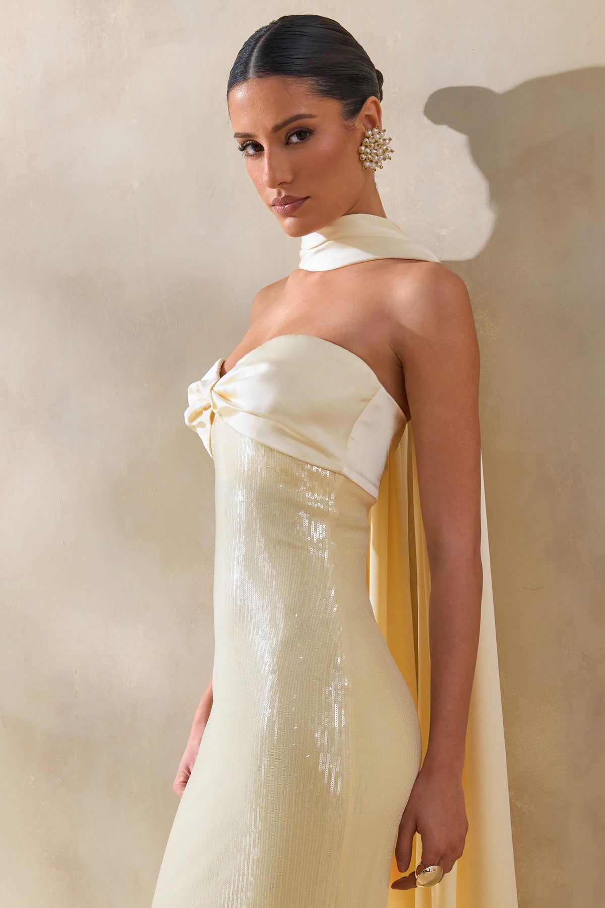 Stephanie | Vestido Largo Limón Bandeau con Pañuelo
