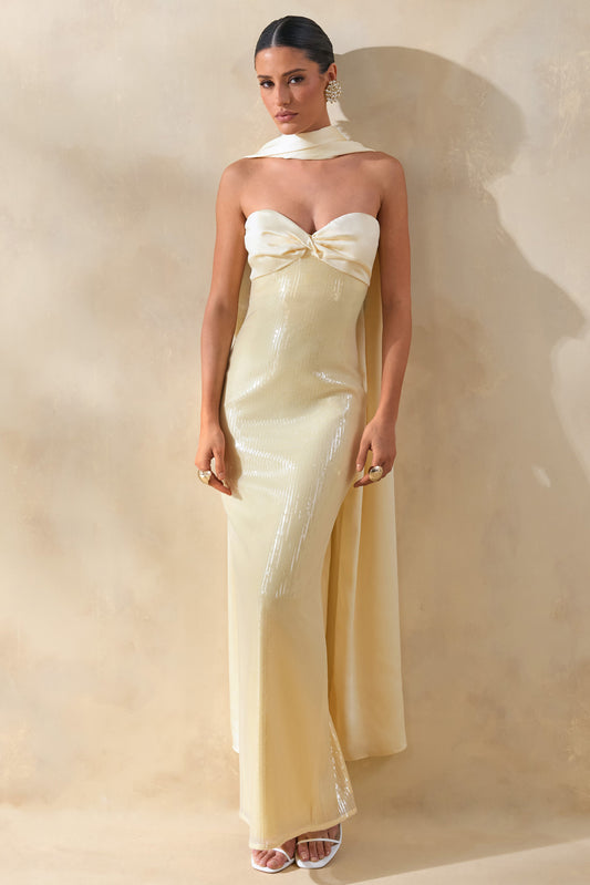Stephanie | Vestido Largo Limón Bandeau con Pañuelo