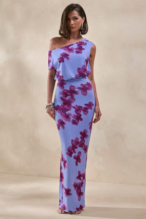 Louisa | Vestido Largo Con Estampado Floral Difuminado Y Escote Asimétrico
