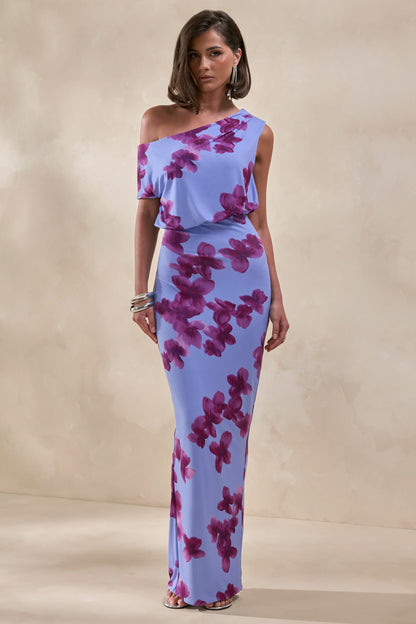 Louisa | Vestido Largo Con Estampado Floral Difuminado Y Escote Asimétrico