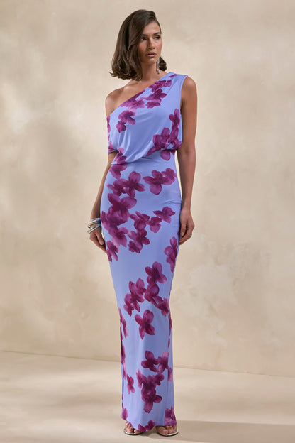 Louisa | Vestido Largo Con Estampado Floral Difuminado Y Escote Asimétrico