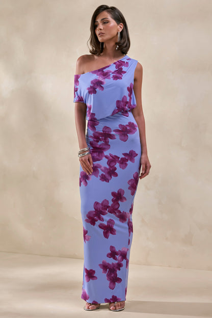 Louisa | Vestido Largo Con Estampado Floral Difuminado Y Escote Asimétrico