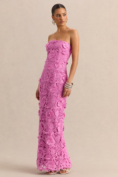 Gracie | Vestido Largo Rosa de Encaje Bandeau