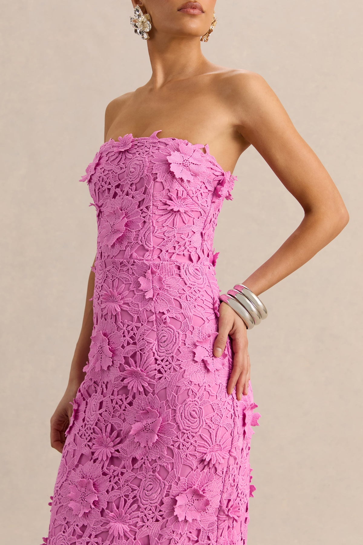 Gracie | Vestido Largo Rosa de Encaje Bandeau