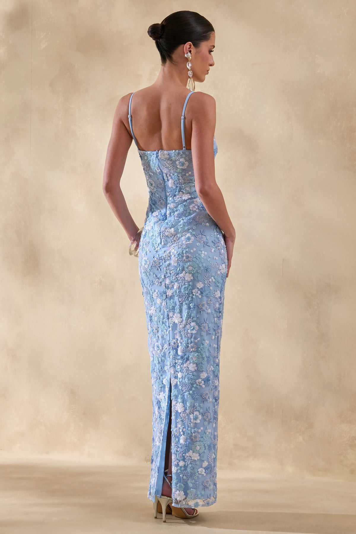 Miren | Vestido Largo Azul claro de Lentejuelas Bandeau