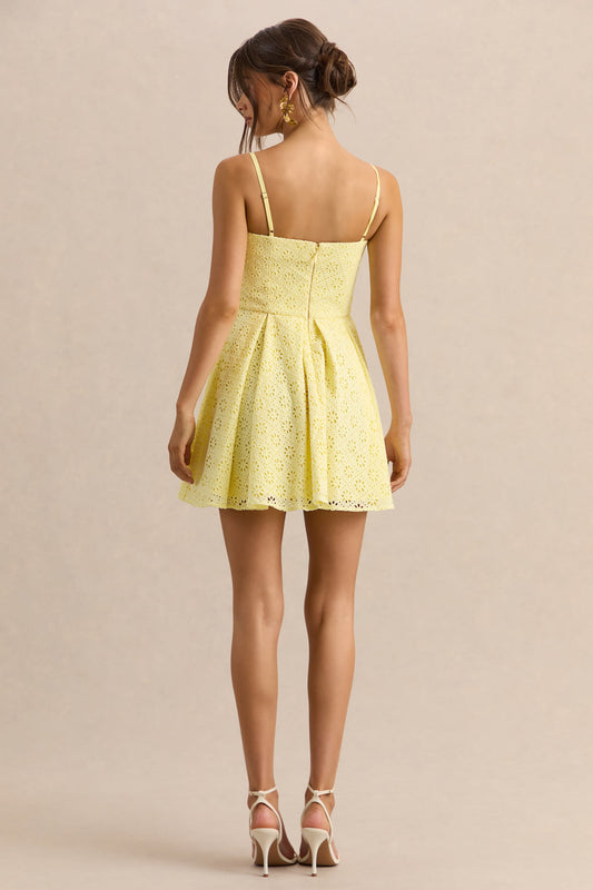 Elina | Vestido Corto Limón de Escote Cuadrado con Detalle de Lazo