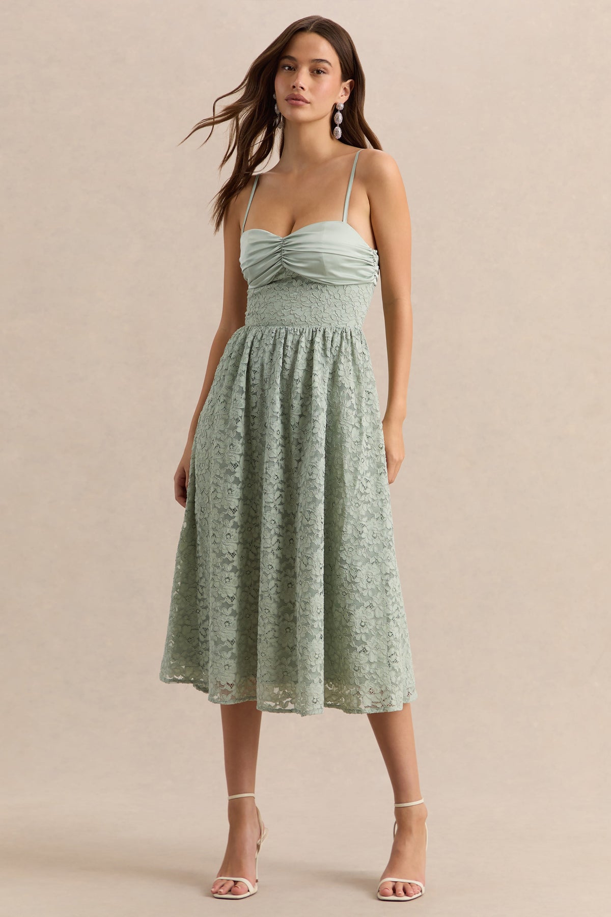 Gloriana | Salvia Encaje Escote Corazón Vestido Midi