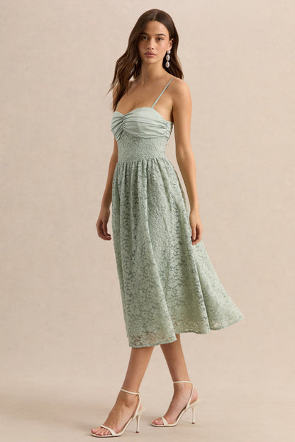 Gloriana | Salvia Encaje Escote Corazón Vestido Midi