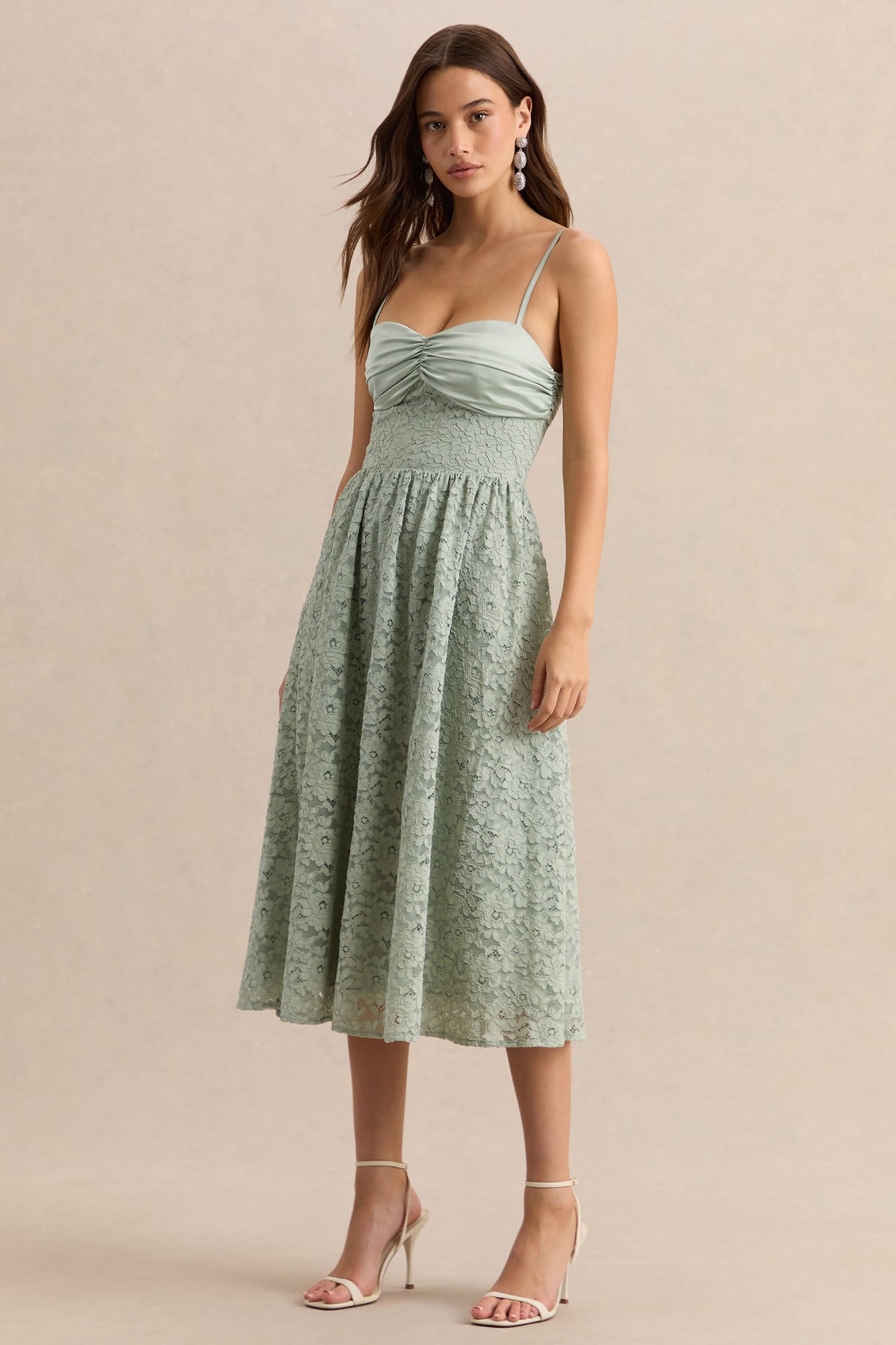 Gloriana | Salvia Encaje Escote Corazón Vestido Midi