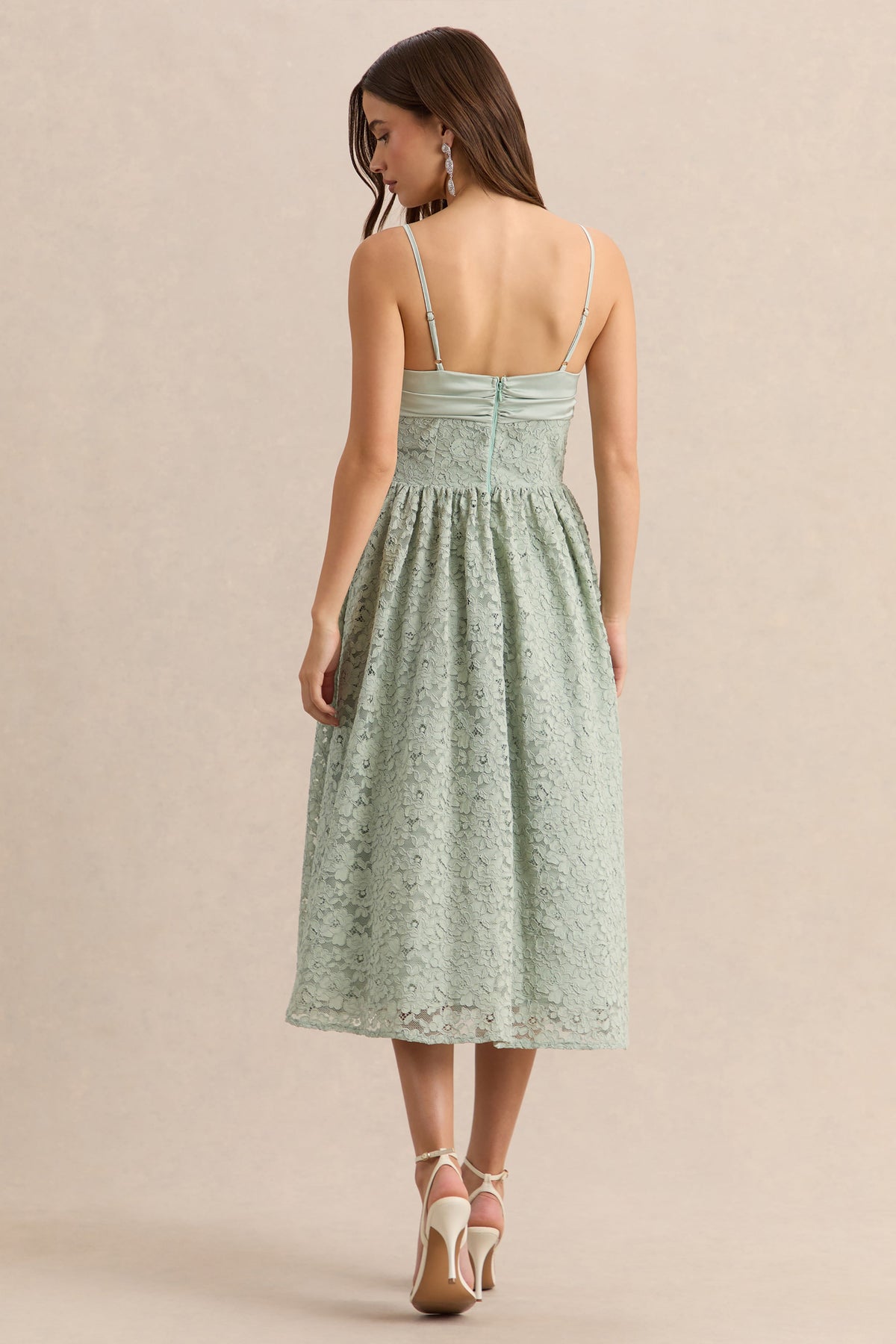 Gloriana | Salvia Encaje Escote Corazón Vestido Midi