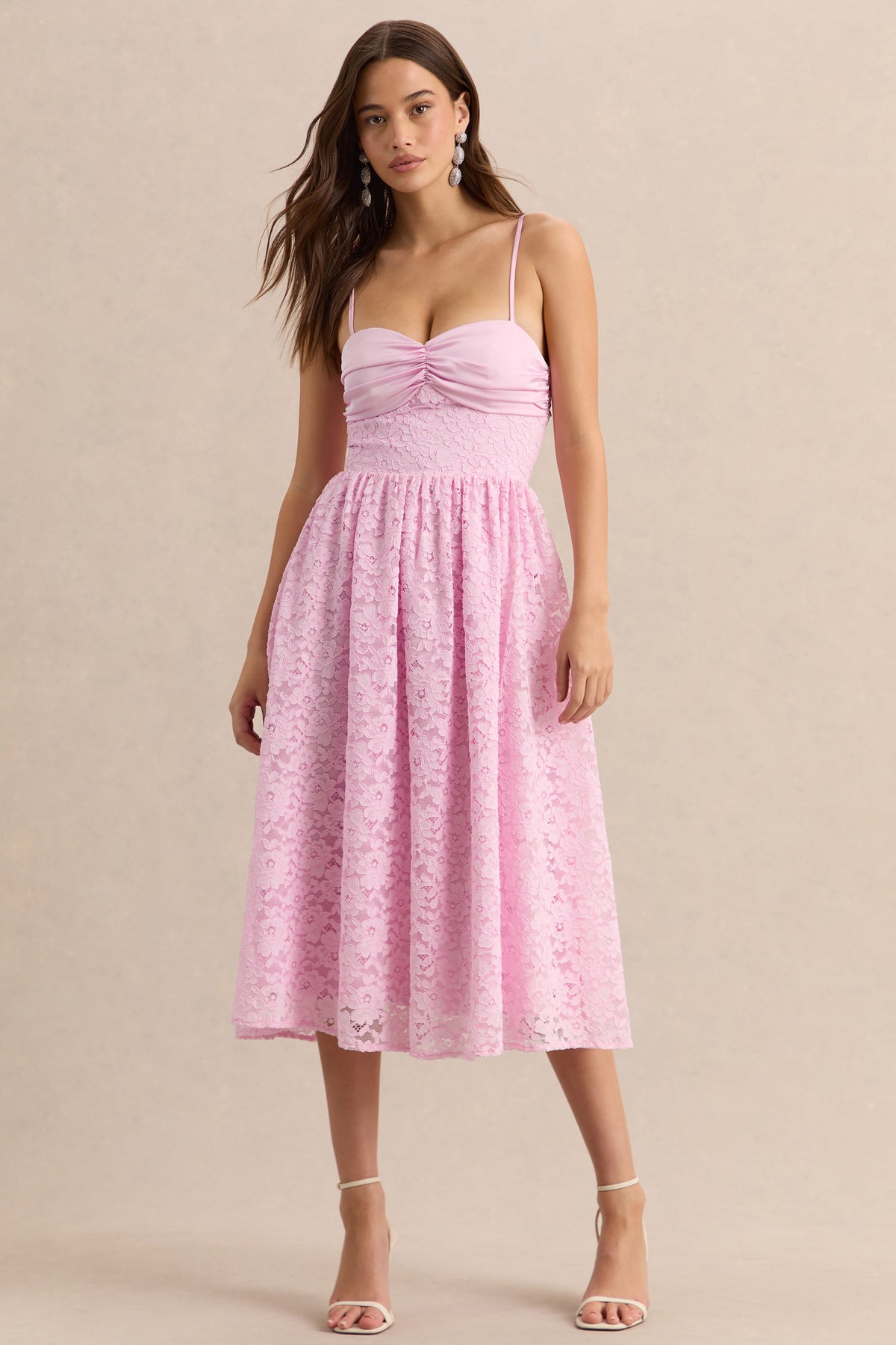 Gloriana | Rosa Encaje Escote Corazón Vestido Midi