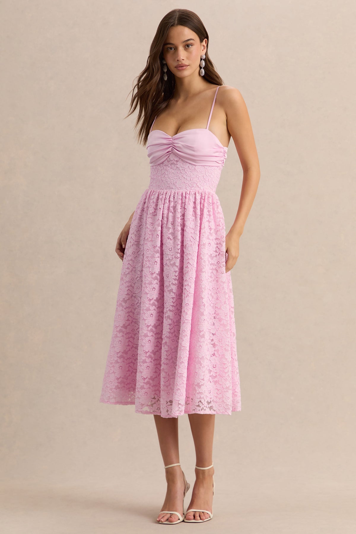 Gloriana | Rosa Encaje Escote Corazón Vestido Midi