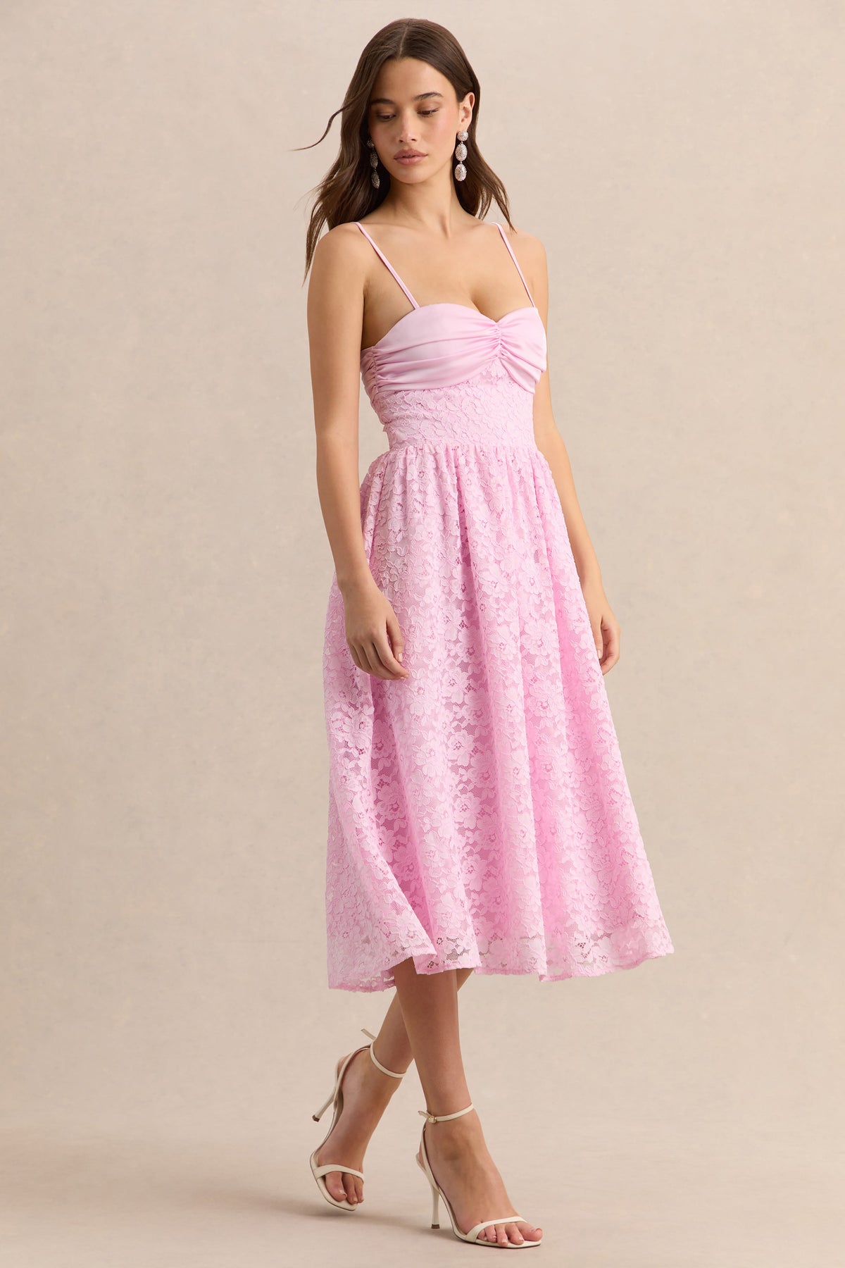 Gloriana | Rosa Encaje Escote Corazón Vestido Midi