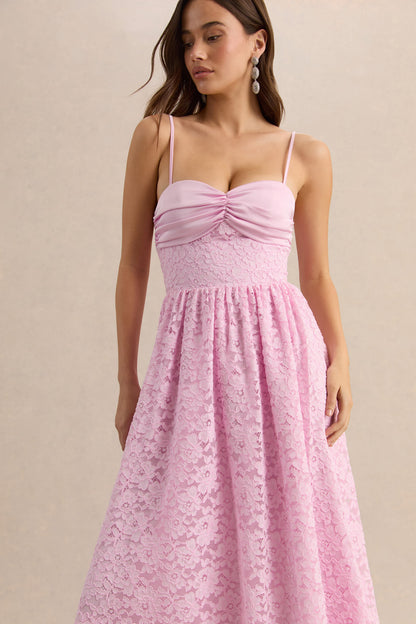 Gloriana | Rosa Encaje Escote Corazón Vestido Midi