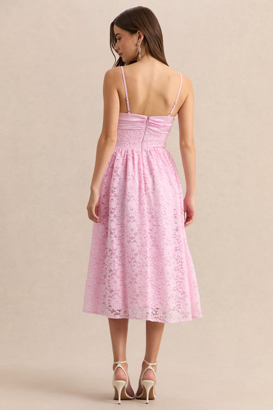 Gloriana | Rosa Encaje Escote Corazón Vestido Midi