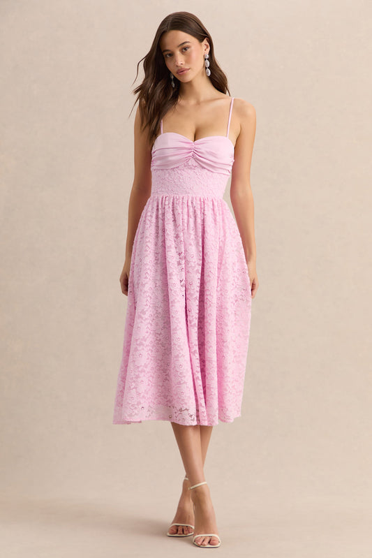 Gloriana | Rosa Encaje Escote Corazón Vestido Midi