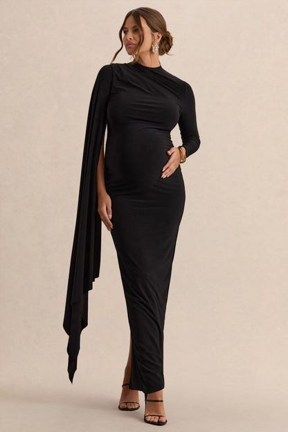 Lavinia | Vestido premamá midi negro con cuello alto y manga tipo capa