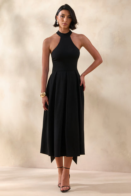 Rhode | Vestido midi negro con escote halter