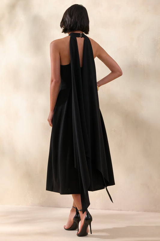 Rhode | Vestido midi negro con escote halter