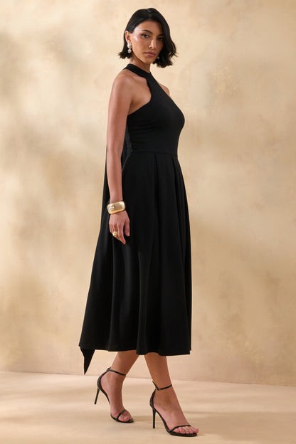 Rhode | Vestido midi negro con escote halter