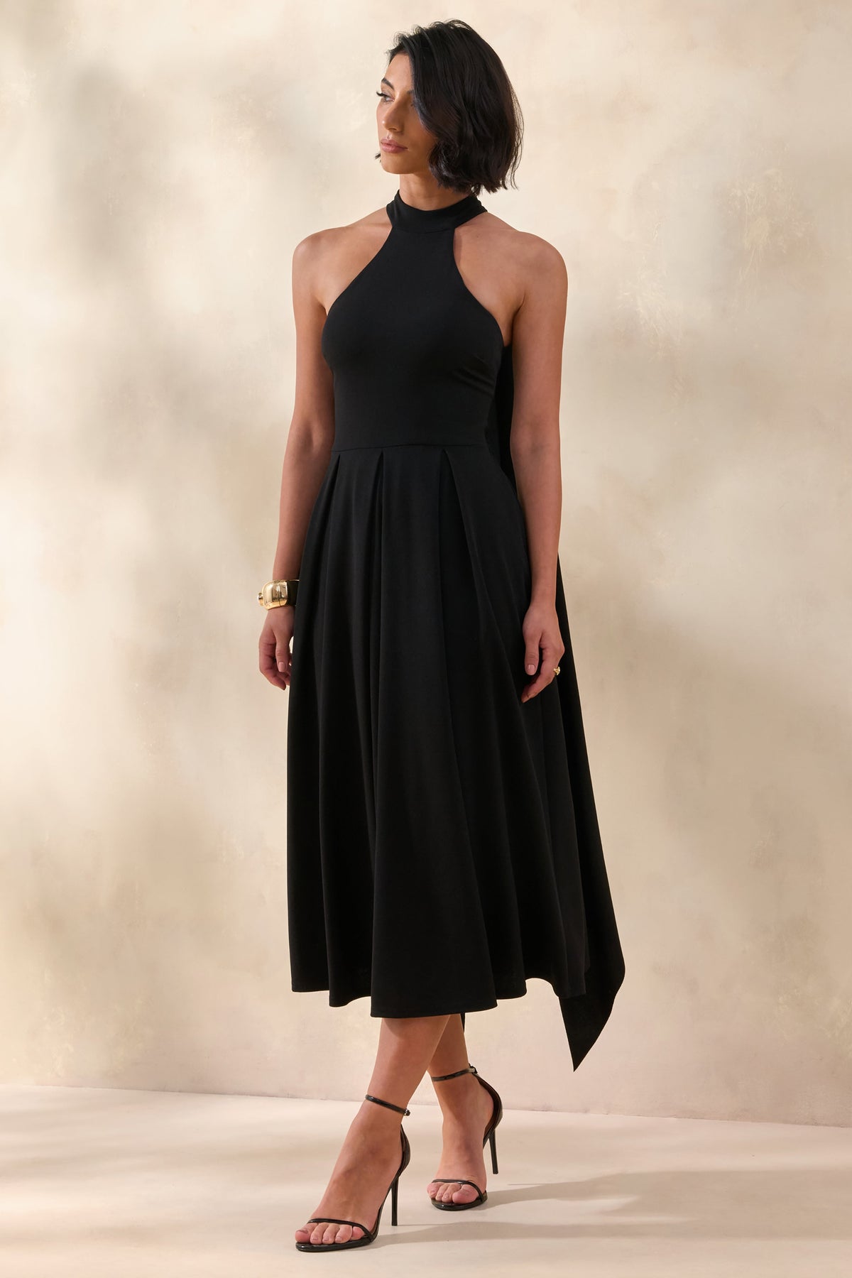 Rhode | Vestido midi negro con escote halter