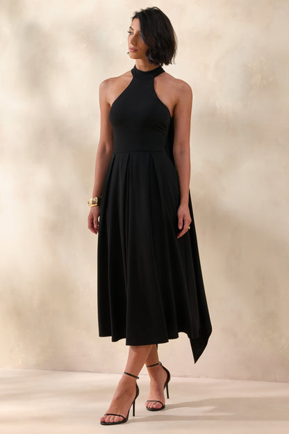 Rhode | Vestido midi negro con escote halter