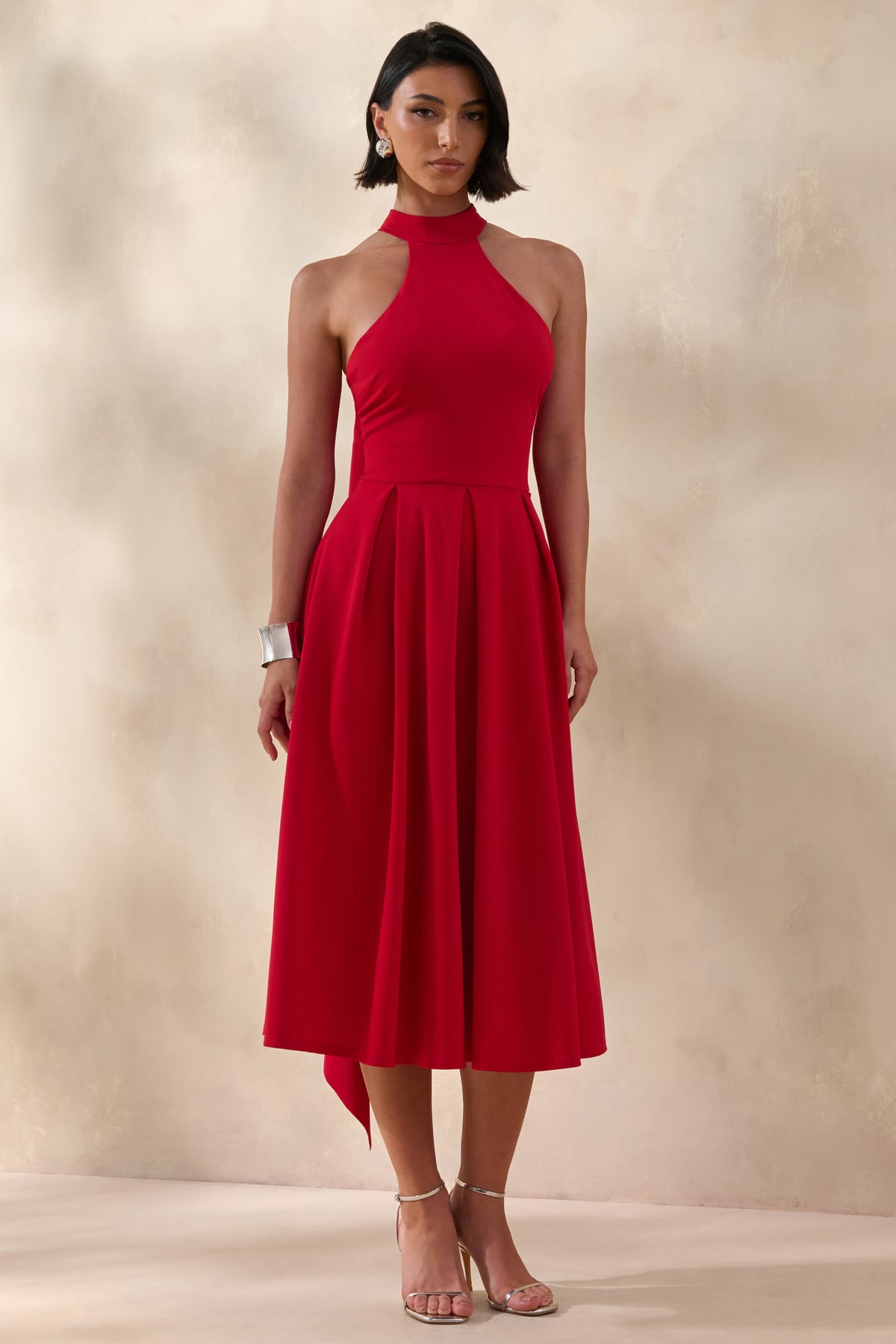 Rhode | Vestido midi rojo con escote halter