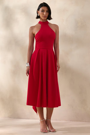 Rhode | Vestido midi rojo con escote halter