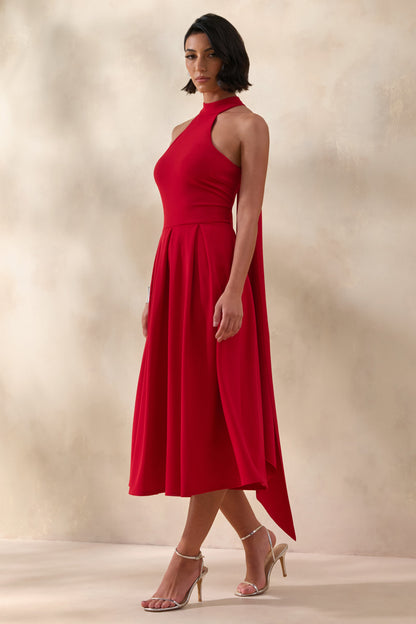 Rhode | Vestido midi rojo con escote halter