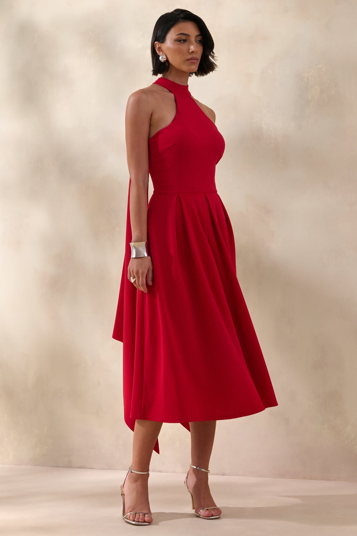 Rhode | Vestido midi rojo con escote halter