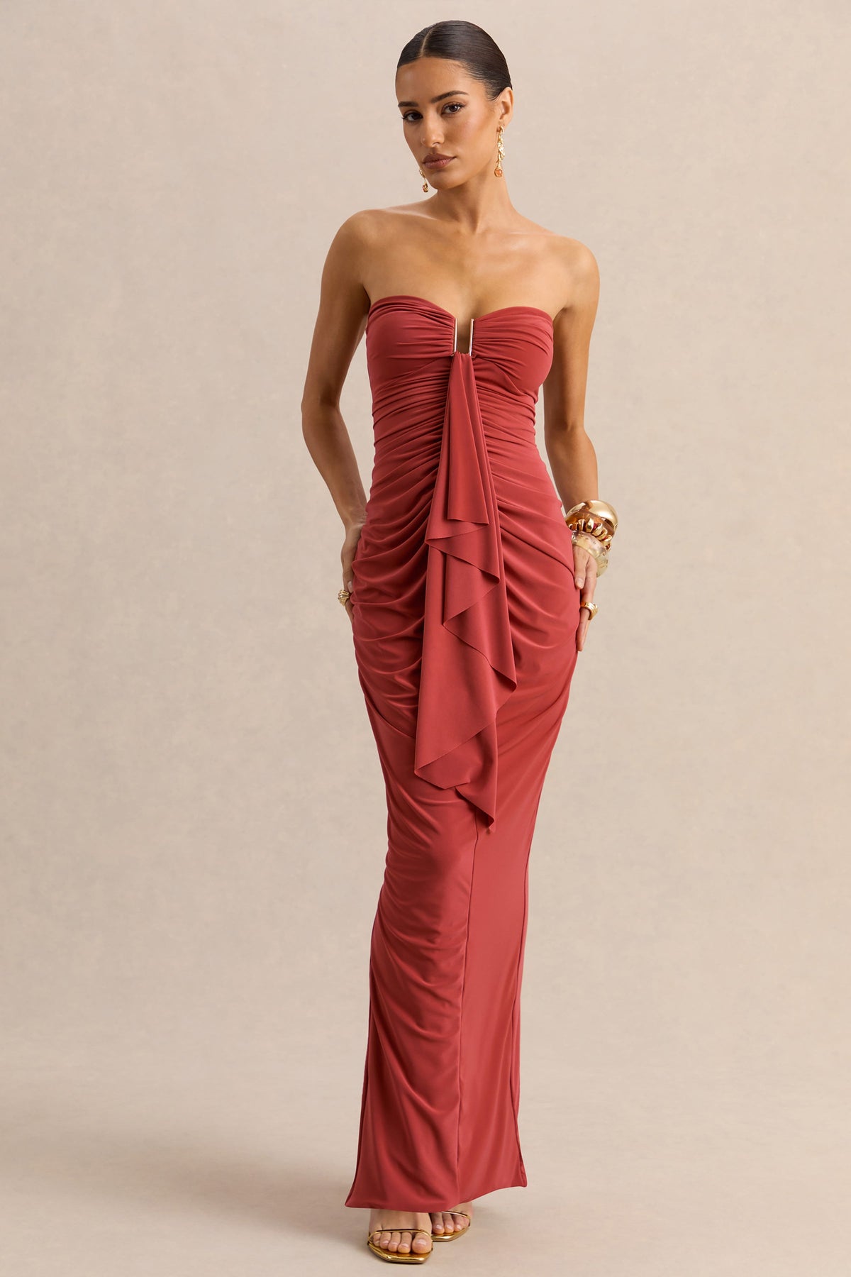 Chloe | Vestido Largo Óxido Bandeau Con Detalle De Volantes