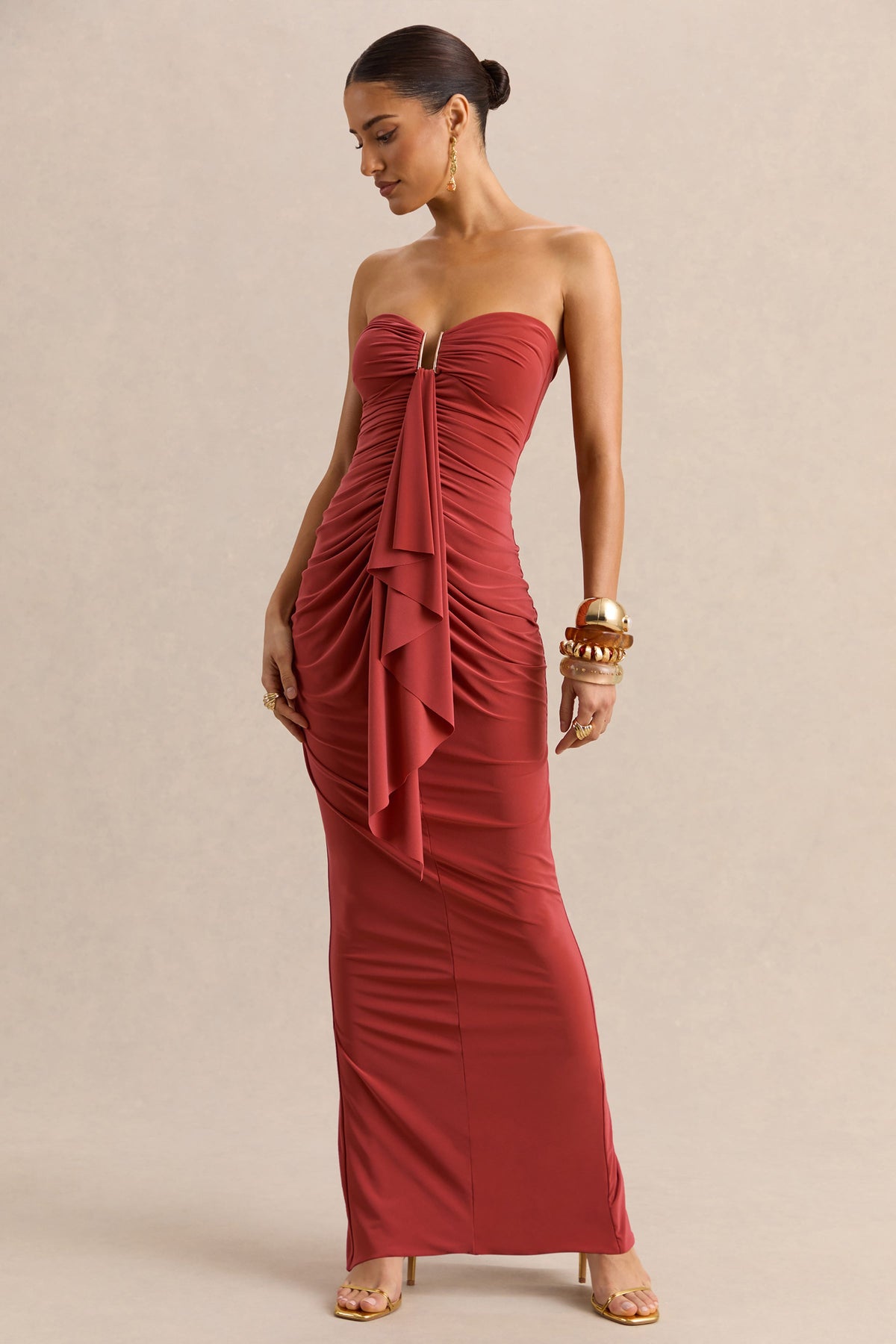 Chloe | Vestido Largo Óxido Bandeau Con Detalle De Volantes
