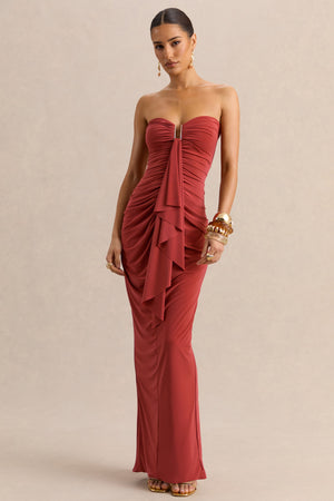 Chloe | Vestido Largo Óxido Bandeau Con Detalle De Volantes