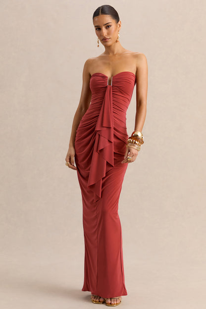 Chloe | Vestido Largo Óxido Bandeau Con Detalle De Volantes