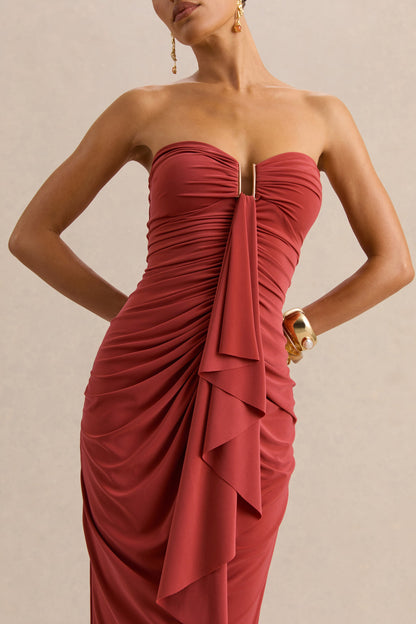 Chloe | Vestido Largo Óxido Bandeau Con Detalle De Volantes