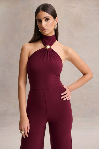 Gwen | Mono Burdeos de Cuello Alto con Detalle Dorado