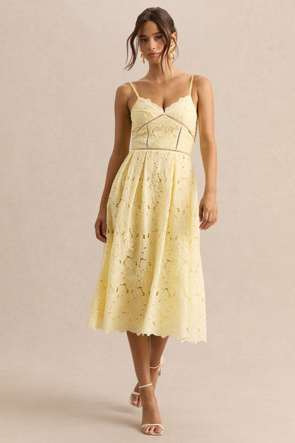 Nicoline | Vestido Midi Limón De Encaje Con Escote Corazón Y Tirantes Finos
