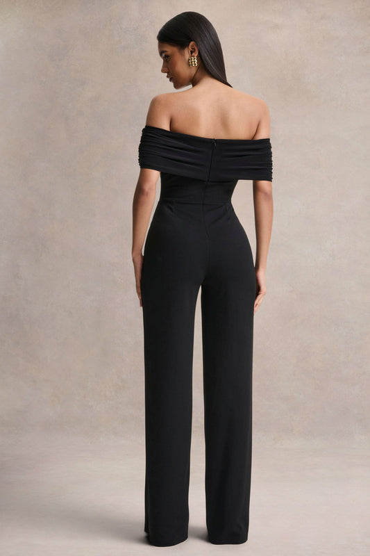 Kalida | Mono negro de cuello Bardot con Detalle de banda colgante