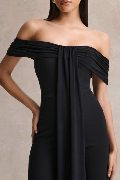Kalida | Mono negro de cuello Bardot con Detalle de banda colgante