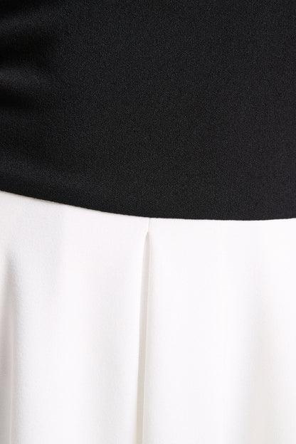 Frederica | Vestido Midi Negro y Blanco con Escote Bardot