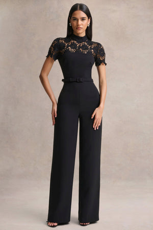 Orlina | Mono negro de cuello alto con detalles de encaje