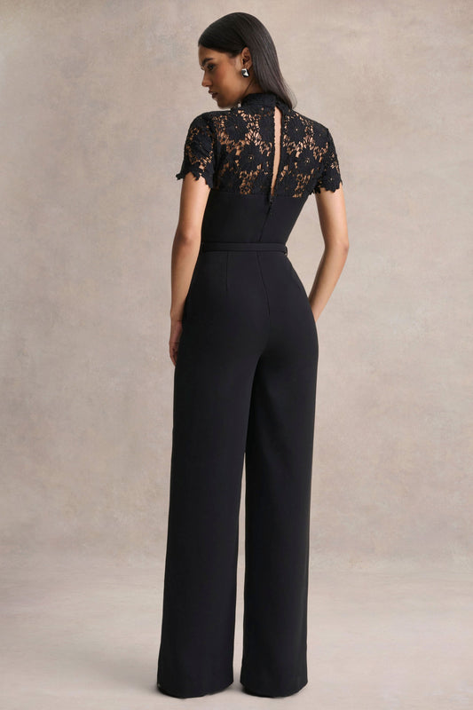 Orlina | Mono negro de cuello alto con detalles de encaje