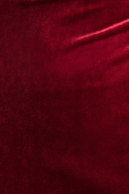 Nivina | Vestido Midi Rojo de Terciopelo con Cuello Alto Sin Manga