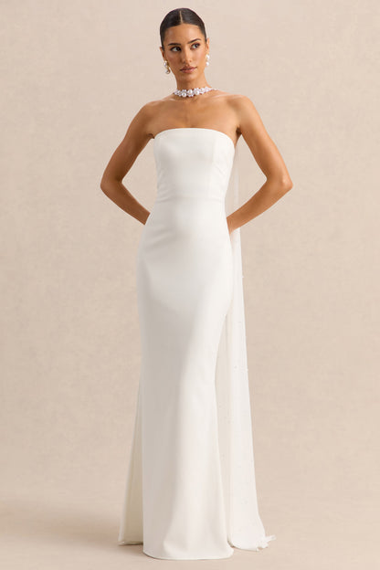 Alina | Vestido Largo Blanco Bandeau con Capa