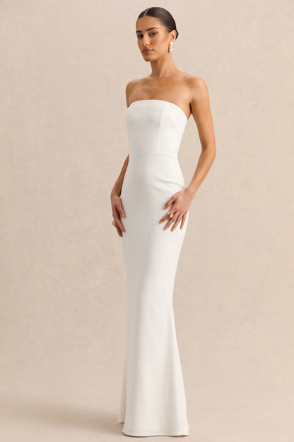 Alina | Vestido Largo Blanco Bandeau con Capa